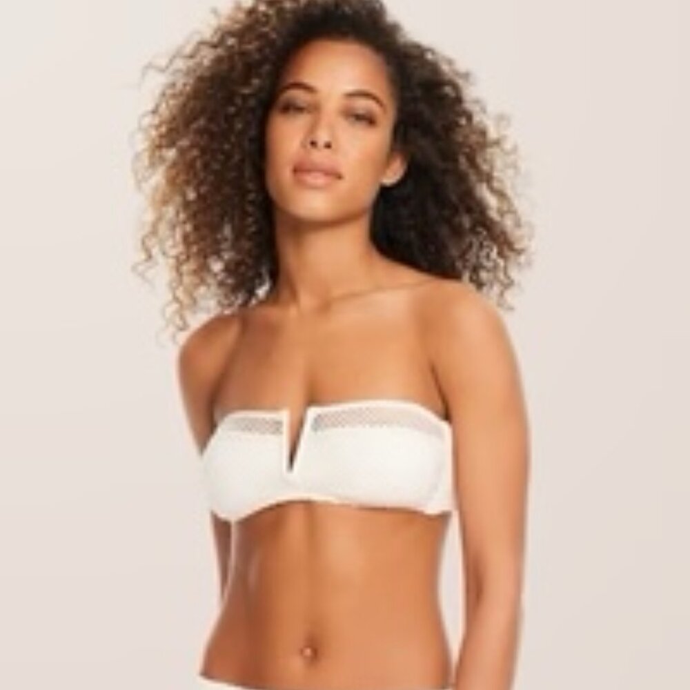 Sanctuary Sea Crochet V-Wire Bandeau Top White Sand Size L	 Sanctuary Sea Croche